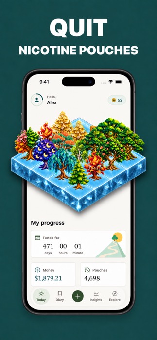Fendo’s App Store screenshot showing the Grove and progress